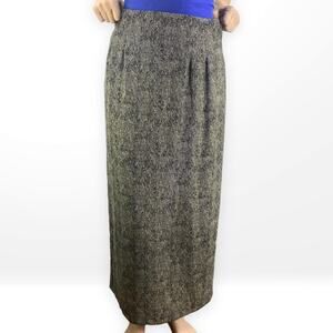 90s BRIGGS Tan Black Floor Length Large Pleat Maxi Skirt